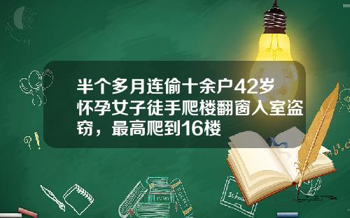 半个多月连偷十余户42岁怀孕女子徒手爬楼翻窗入室盗窃，最高爬到16楼