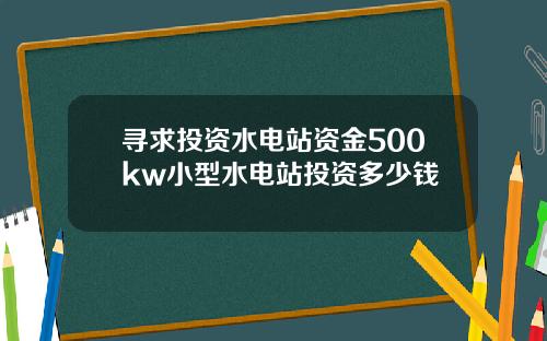 寻求投资水电站资金500kw小型水电站投资多少钱