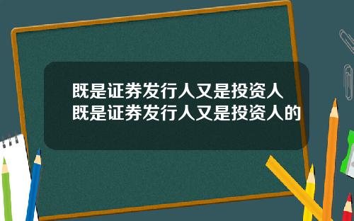 既是证券发行人又是投资人既是证券发行人又是投资人的