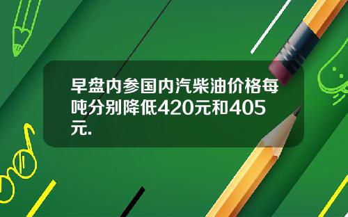 早盘内参国内汽柴油价格每吨分别降低420元和405元.