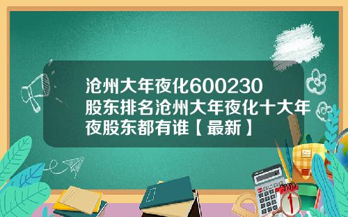 沧州大年夜化600230股东排名沧州大年夜化十大年夜股东都有谁【最新】