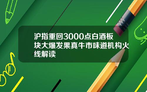 沪指重回3000点白酒板块大爆发果真牛市味道机构火线解读