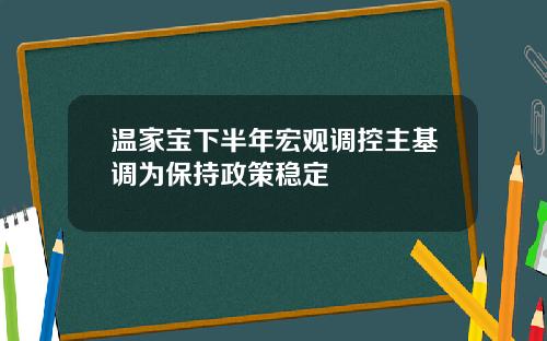 温家宝下半年宏观调控主基调为保持政策稳定