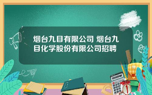 烟台九目有限公司 烟台九目化学股份有限公司招聘