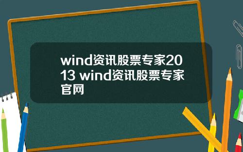 wind资讯股票专家2013 wind资讯股票专家官网