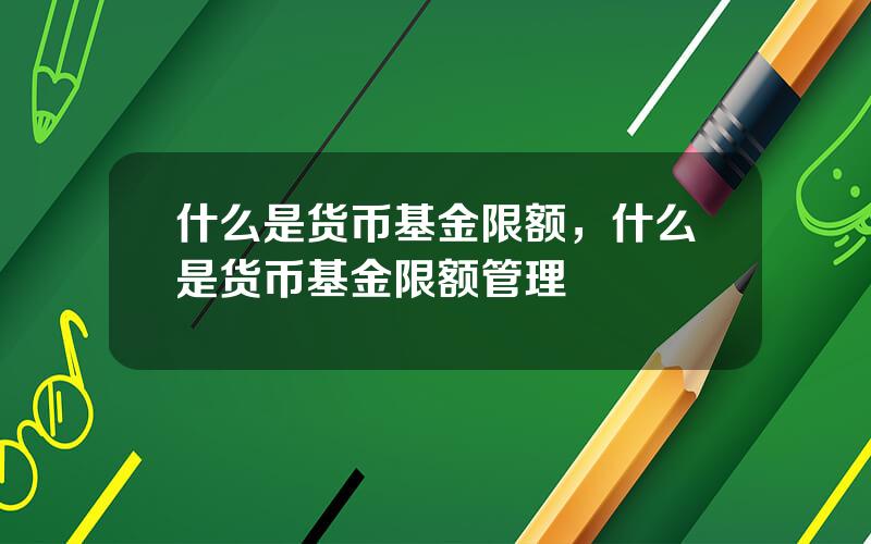 什么是货币基金限额，什么是货币基金限额管理