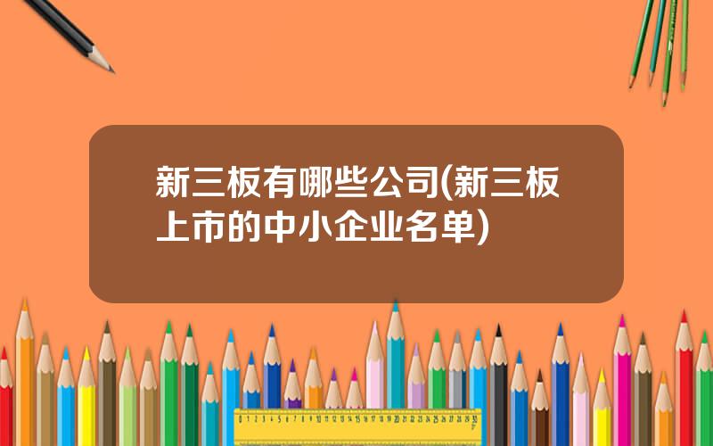 新三板有哪些公司(新三板上市的中小企业名单)