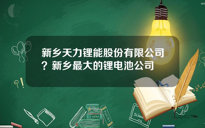 新乡天力锂能股份有限公司？新乡最大的锂电池公司