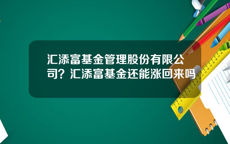 汇添富基金管理股份有限公司？汇添富基金还能涨回来吗