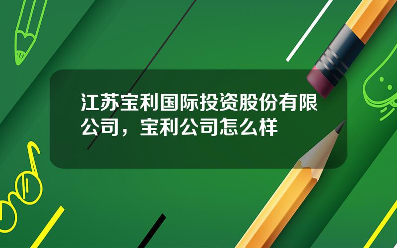 江苏宝利国际投资股份有限公司，宝利公司怎么样