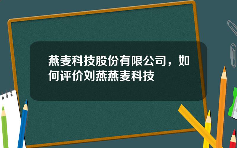 燕麦科技股份有限公司，如何评价刘燕燕麦科技