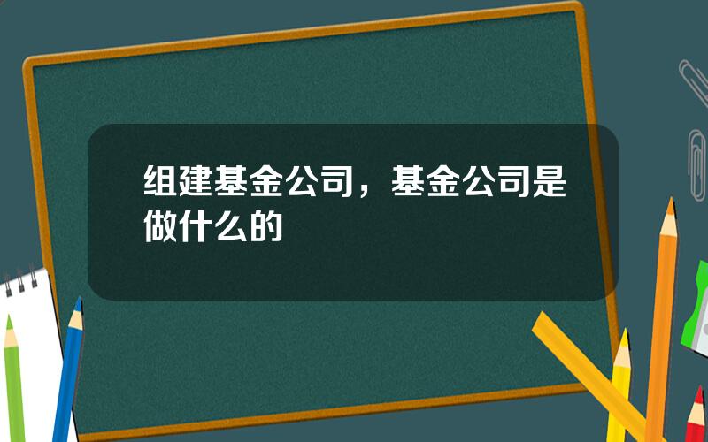 组建基金公司，基金公司是做什么的