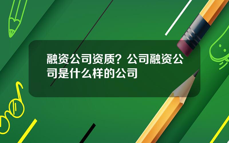 融资公司资质？公司融资公司是什么样的公司